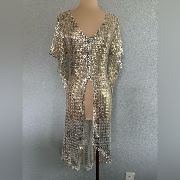 NWT Eastnwest Label Medusa Kimono Sequin Square Duster in Gold Size 1(S/M) - Picture 2 of 9